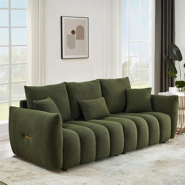 Antetek 82"" Modern Sofa Couch, Comfy Deep Seat Teddy Cloud Sofa, Upholstered 3-Seater Boucle Couch