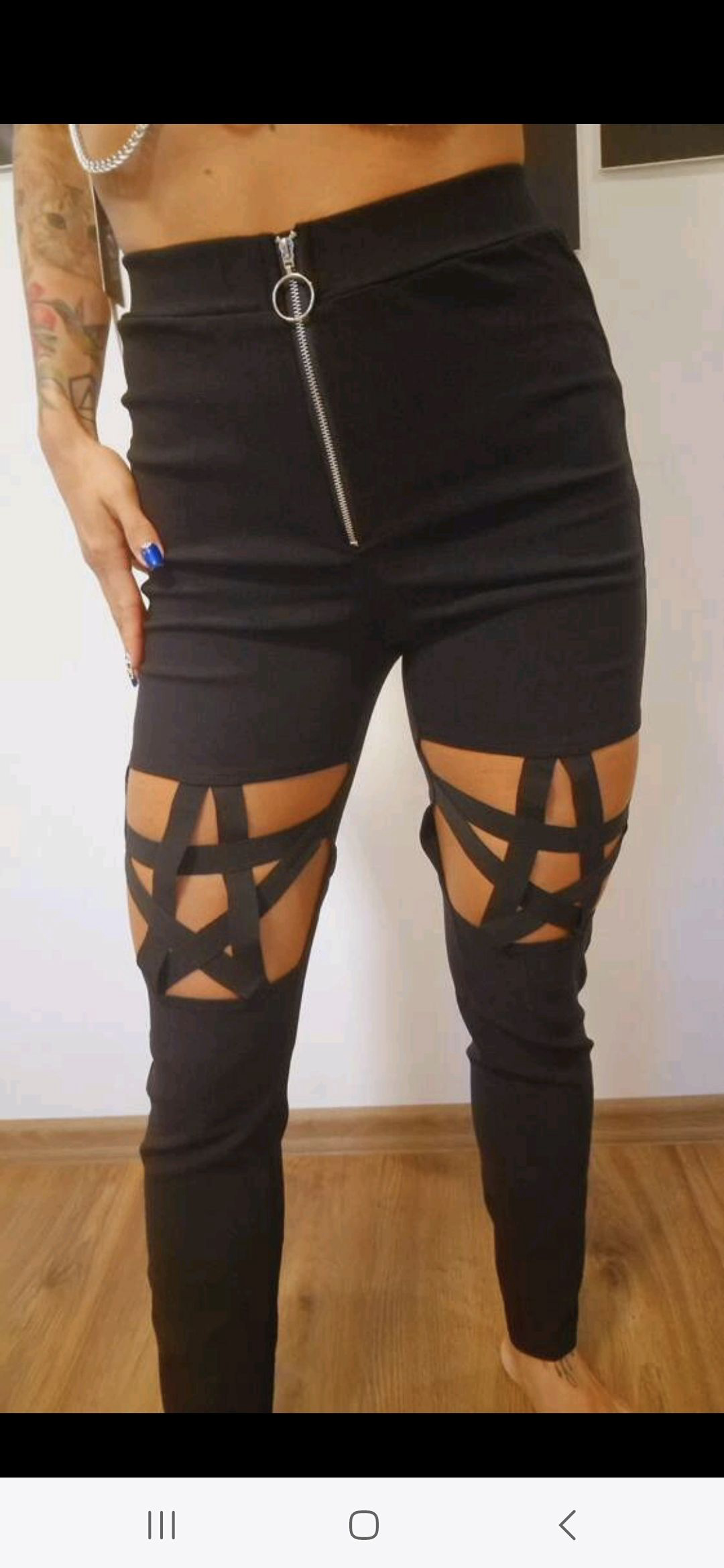 Grunge Punk Gothic Punk Five-Pointed Star Decor Hollow Out Skinny Leggings