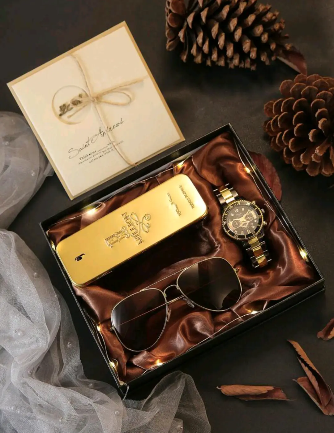 Box Cadeau Homme 3 en 1 – Montre Luxe, Lunette & parfum One million