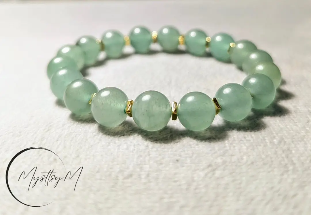 Bracelet Élastique en Aventurine Verte Naturelle et Perles Dorées - Harmonie & Chance
