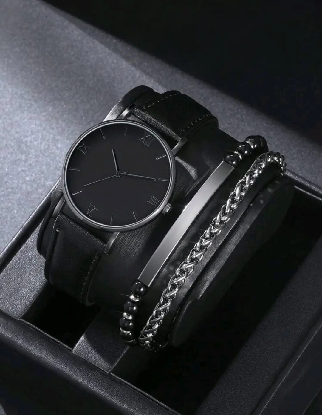 Set 2 pièces Homme – Montre Tendance & Bracelet Tressé