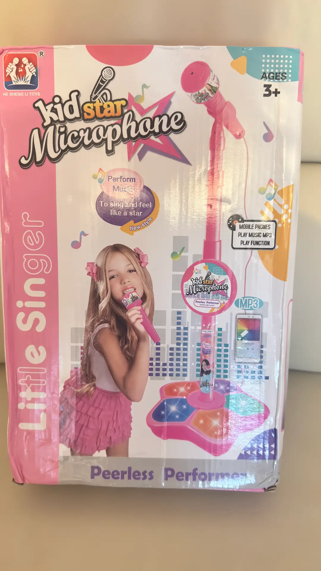 Kids star microphone with stand play music 