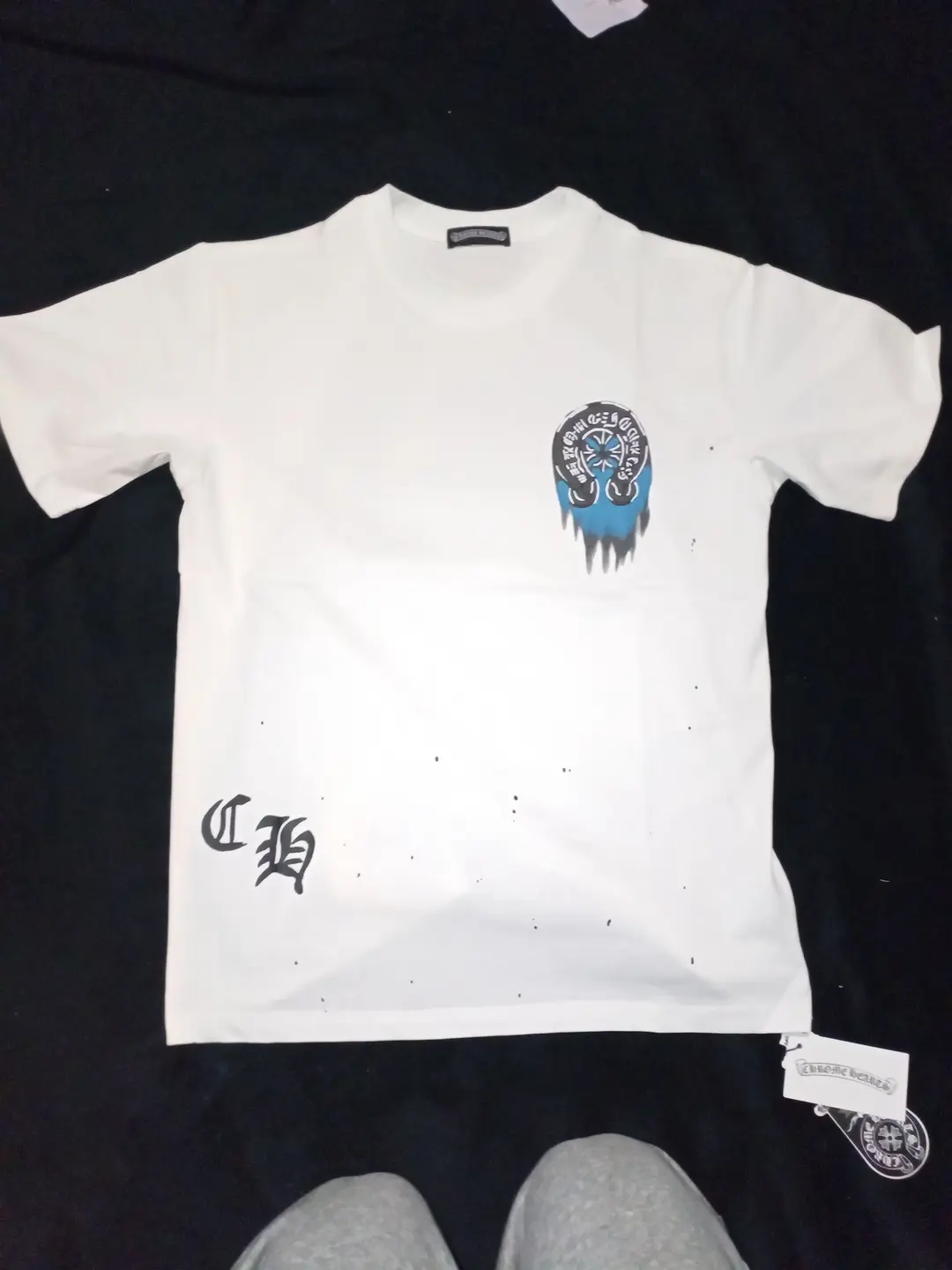 Chrome Hearts CH Horseshoe Logo Short‑Sleeve T‑Shirt (White/Blue)