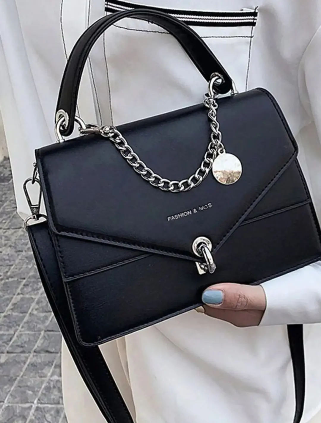 Chain PU Leather Detachable Shoulder Strap Handbag 
