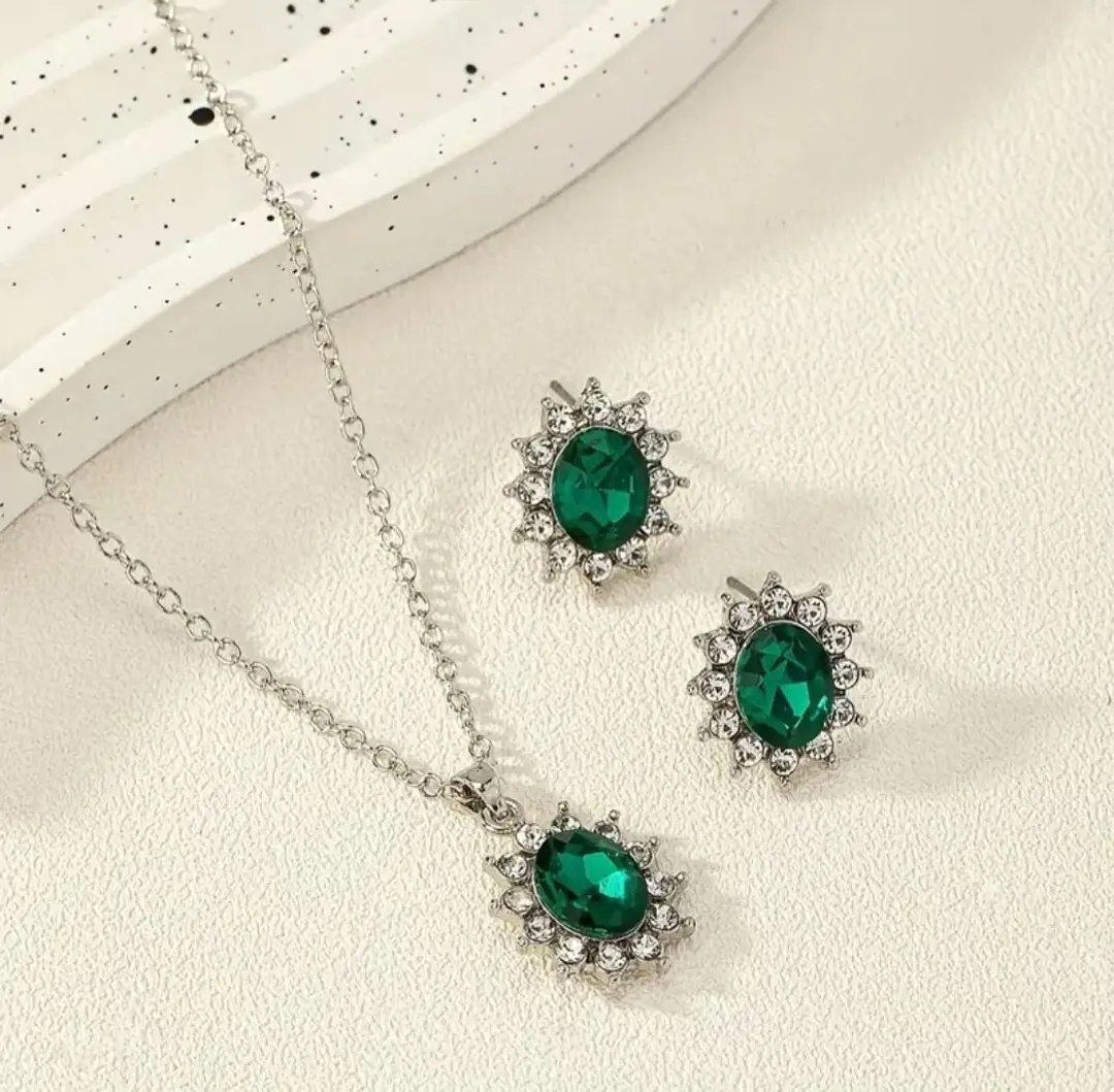 1 set of retro-style sunflower design zinc alloy inlaid synthetic gemstone  jewelry set