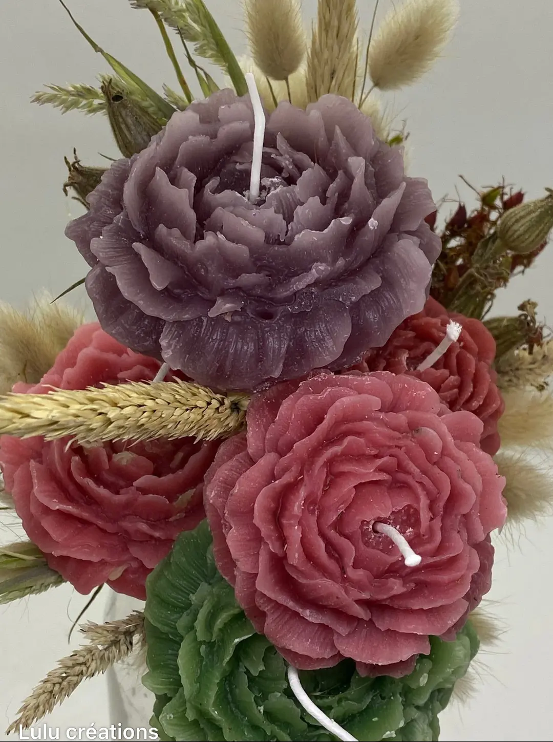 Bouquet fleurs séchée bougie 