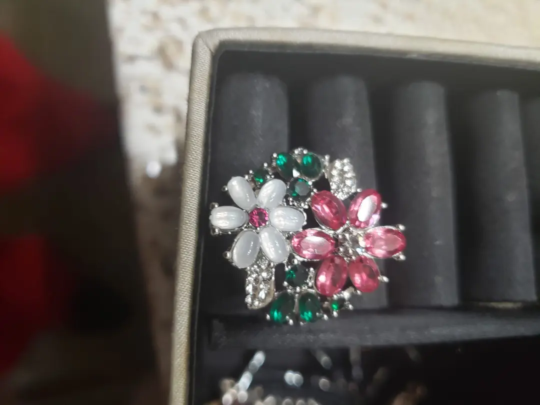 Natural Ruby White Sapphire Flowers Sterling Silver Ring Size 7