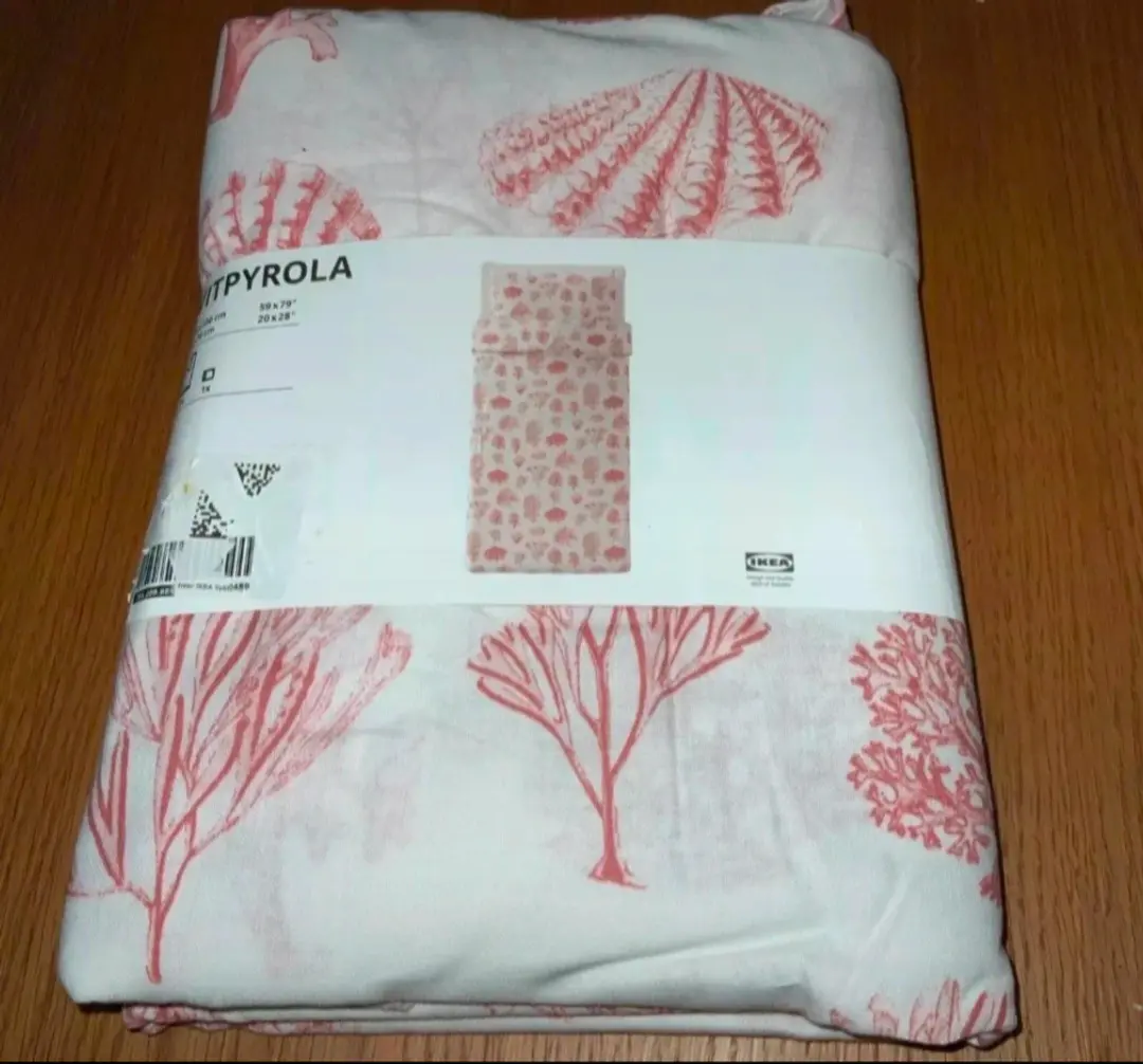 IKEA Single Duvet Cover & Pillowcase Pink Shell/Coral Pattern 