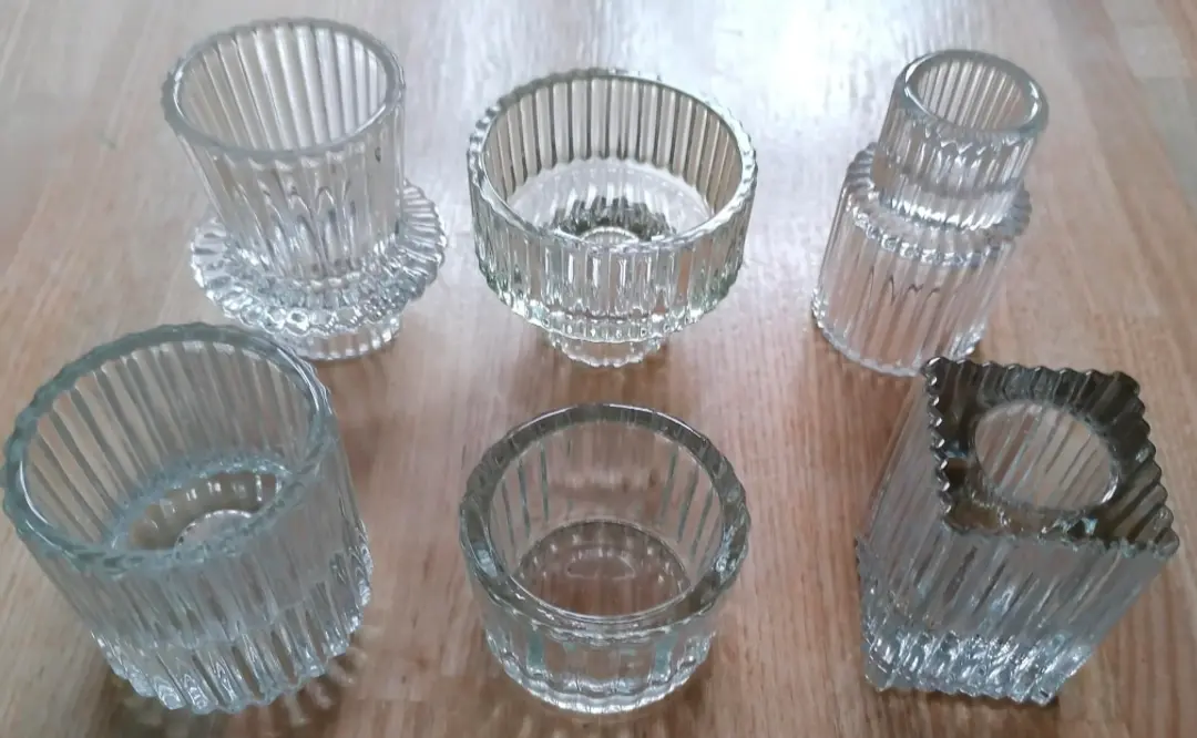 Clear Glass Candlestick Holders, 2 in 1 Ribbed Tealight Holders Set of 6.