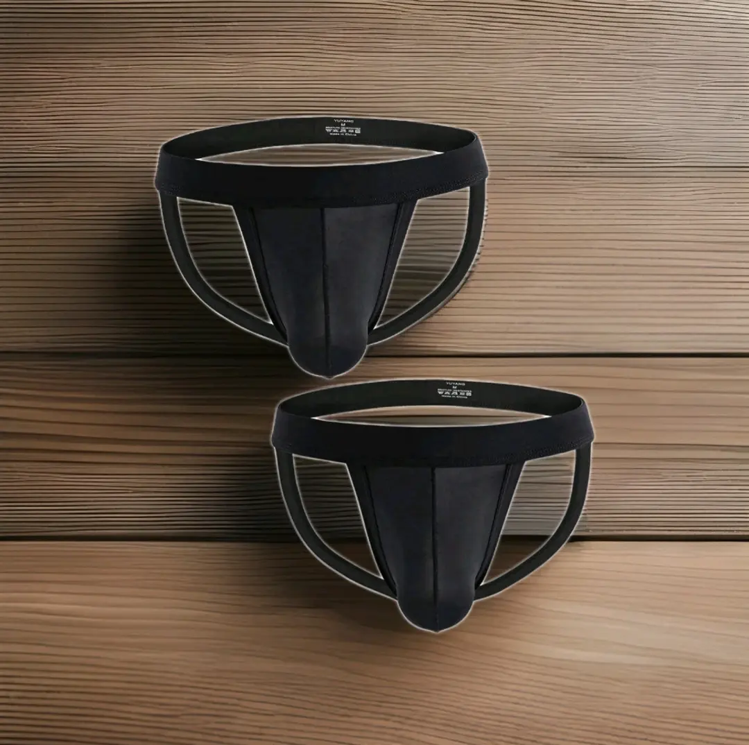 Men's Fitness Jockstrap Briefs, 2 Pack Black, Small