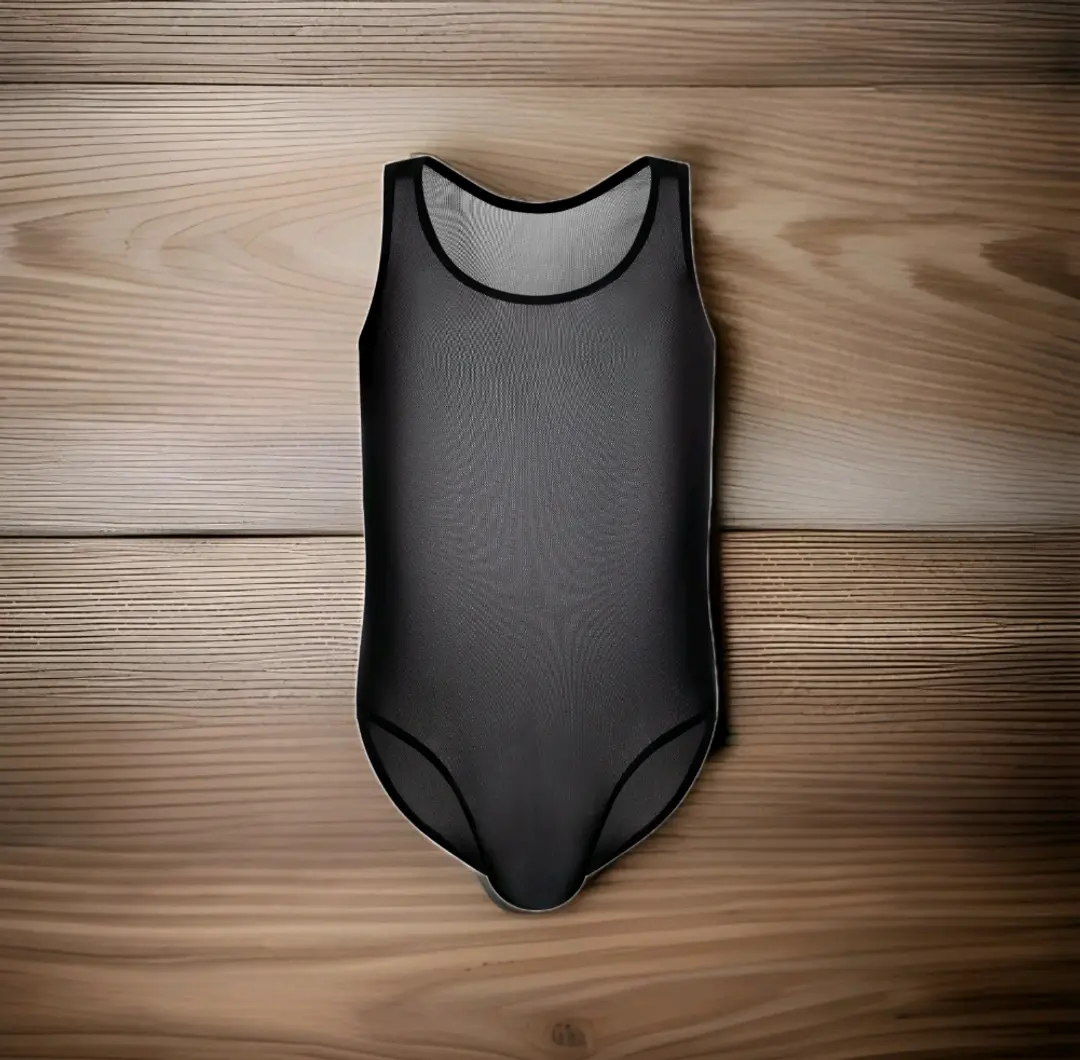 Men's Sexy Sheer Black Tank Top Bodysuit - Stylish & Comfortable One-Piece Leotard