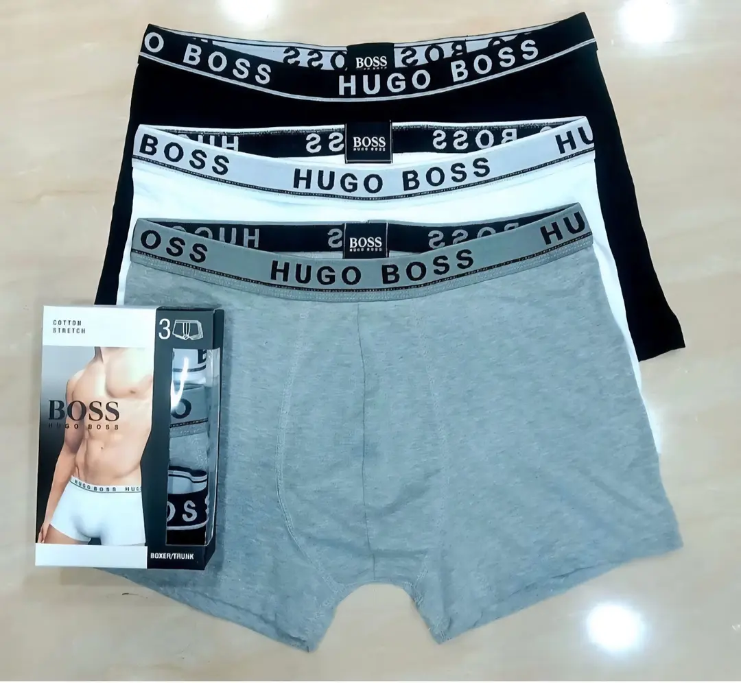HUGO BOSS MEN'S BOXERS UNDERWEAR TRUNKS 3 PACK WHITE GREY BLACK SIZE MEDIUM 