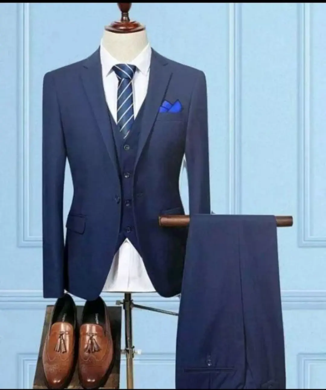 Brand New Made to order. Men's 4 Piece Coat , Vest, Pant & Shoes blue 