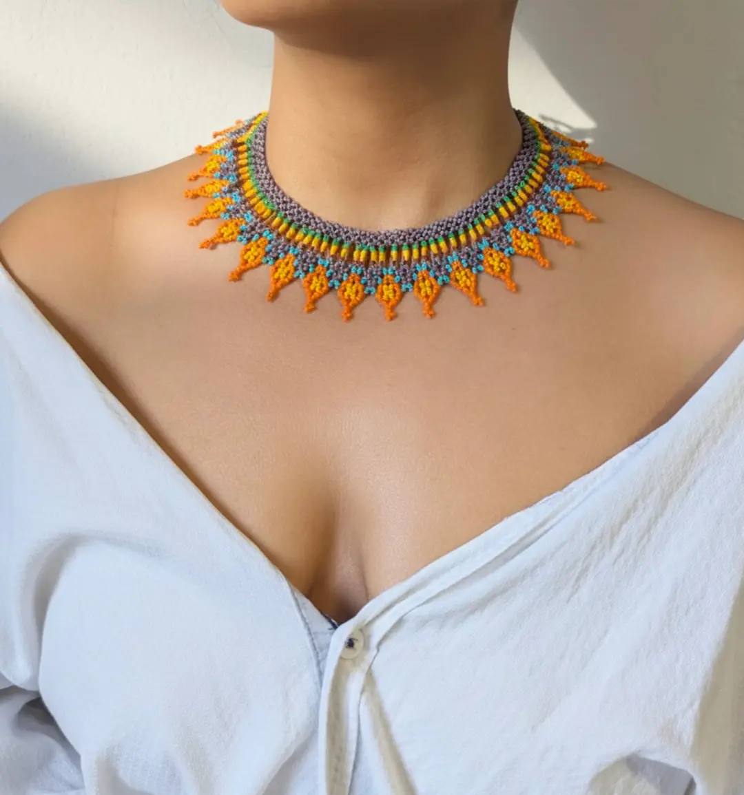 Collier Perles de Rocailles Ethnique Chic | Bijou Fait Main Violet Élégant | Idée Cadeau Noël Femme Original | Bijou Ethnique Élégant