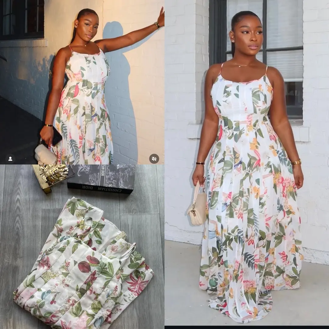 Sleeveless Flowery Print Long Swing Dress 👗 💃💃  Size: M L XL  Quality Topnotch 💯✅