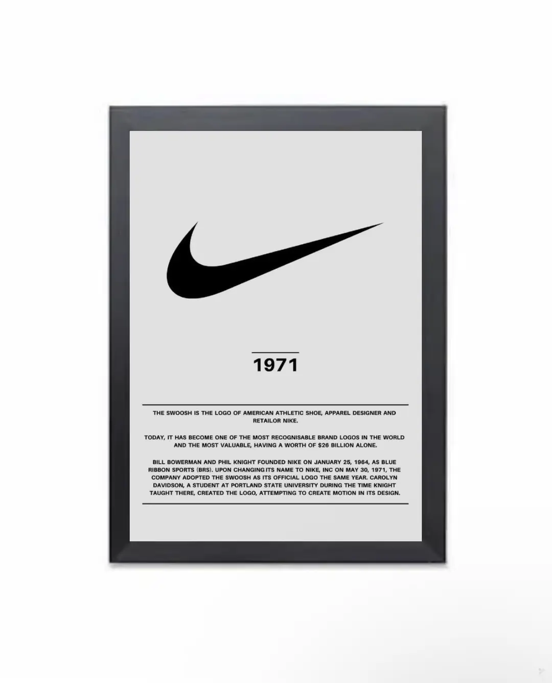 This is a A4 Nike poster this comes with the frame